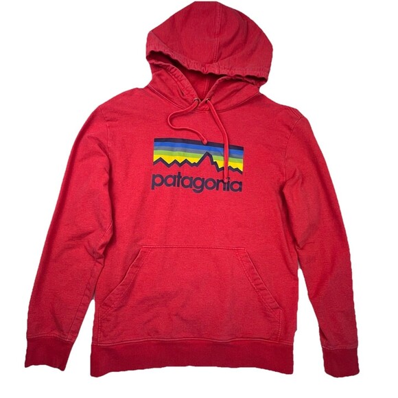 Patagonia Men’s M Uprisal Graphic Pullover Hoodie Sweatshirt Red Organic Cotton - Picture 2 of 16